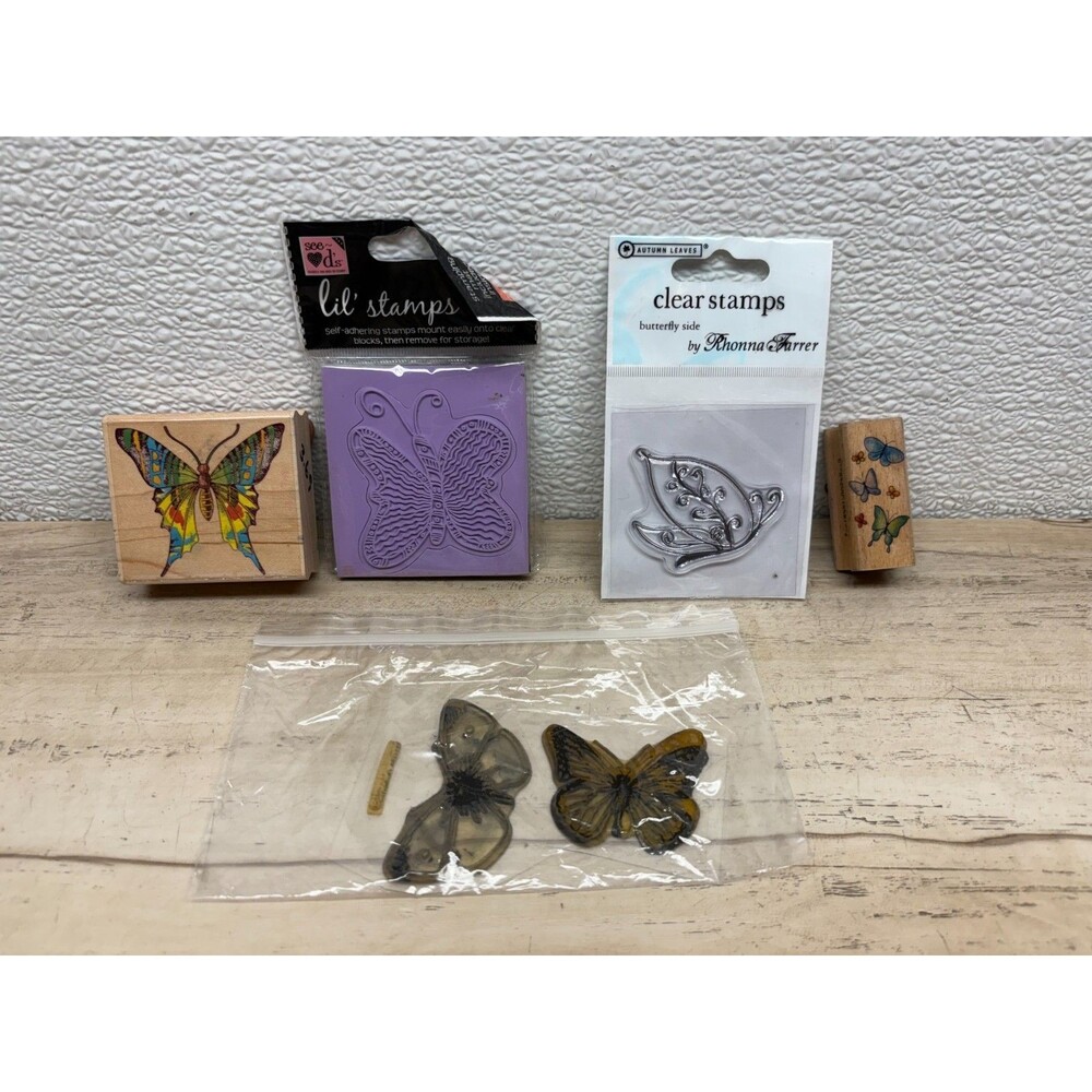 Set Of 6 Mixed Brands & Mixed Materials Stamps Butterflys